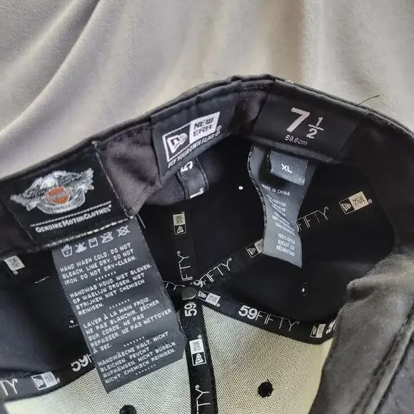 HARLEY DAVIDSON Hat Cap New Era Fitted Brown Distressed Skull Embroidered Fair - Picture 12 of 13